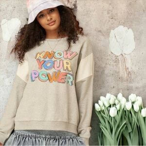 Know Your Power Graphic Sweatshirt - Beige with Pastel Lettering